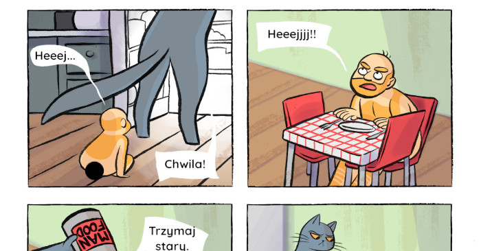 Głodny człowiek to zły człowiek! 26 komiksów o zamianie rolami kota z człowiekiem :)